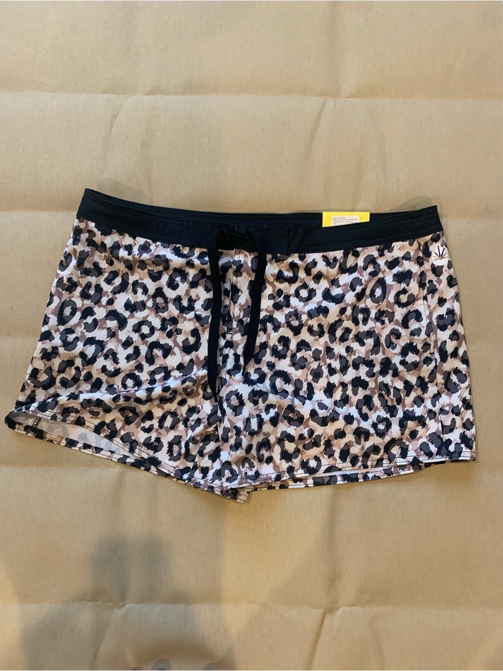 Leopard-Print Athletic/ swim Shorts with Black Waist Trim